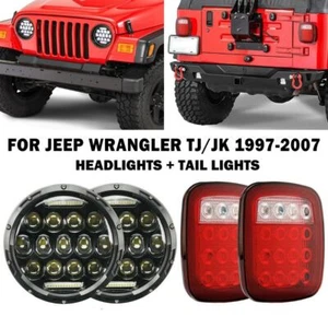 For Jeep Wrangler TJ CJ 7" LED Headlights Hi/Lo DRL +Tail Lights Reverse Brake - Picture 1 of 12