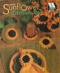 NEW SUNFLOWER KITCHEN SET COASTER PLACEMAT POTHOLDER ANNIES CROCHET PATTERN BOOK - Picture 1 of 2
