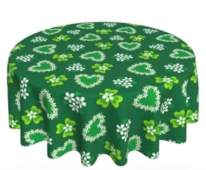 St Patricks Day Tablecloth 60 Inch Round Clover Shamrock Print Decorative Round - Picture 1 of 6