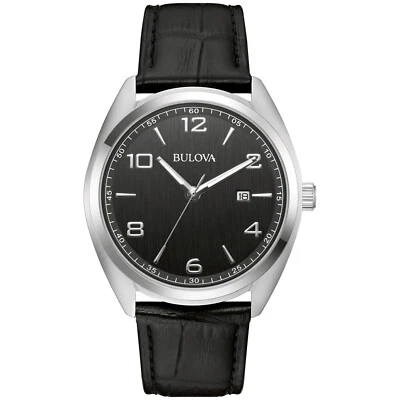 Bulova Men's Classic Quartz Calendar Black Dial Black Leather Watch 42 MM 96B453 - Image 1 of 3