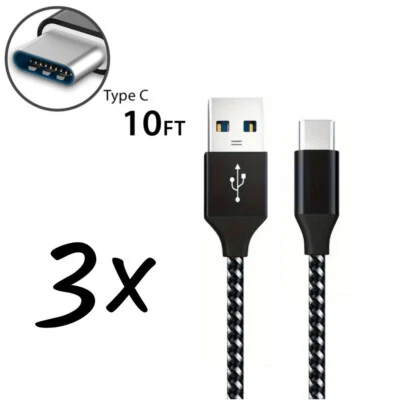 3x USB-C to USB-C Cable Fast Charger Type C Charging Cord Data SYNC 1/3/6/10 Ft - Image 1 of 4