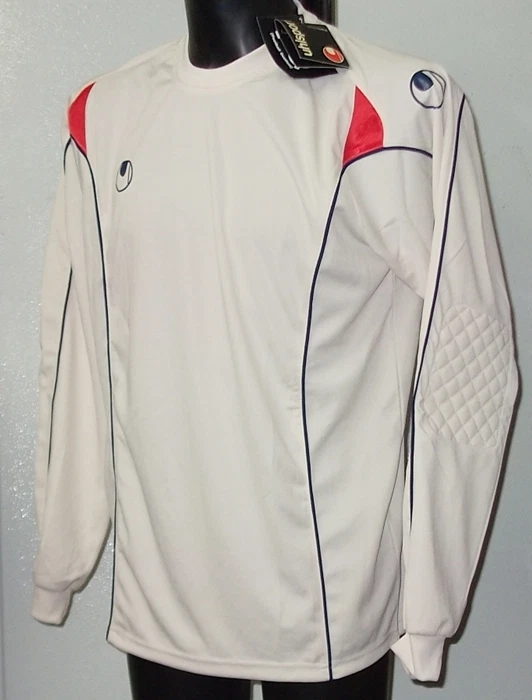 MAGLIA PORTIERE  UHLSPORT PRECISION BEIGE BLU ROSSO  ORIGINALE TG. LARGE NUOVE - Immagine 1 di 1