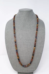 Square multi-color glass beaded necklace gold tone spacer necklace long - Picture 1 of 5