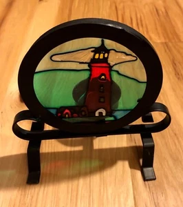 Candle Screen Lighthouse Stained Glass-look and Metal   Box # 4 - Picture 1 of 2