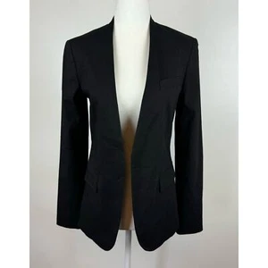 Theory Womens Collarless Staple Jacket in Stretch Linen in Black Sz 2 Minimalist - Picture 1 of 13