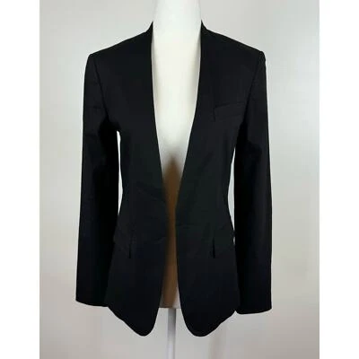 Theory Womens Collarless Staple Jacket in Stretch Linen in Black Sz 2 Minimalist - Image 1 of 4