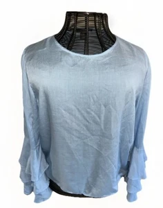 CHELSEA & THEODORE Women's Blue Ruffle Bell Sleeve Bouse Sz.L - Picture 1 of 9