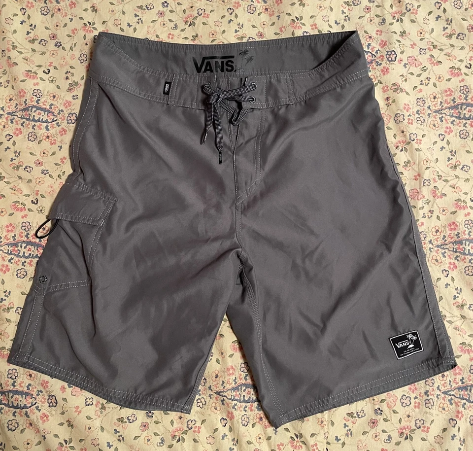 Pantalones Cortos Vans Para Hombre 30 Regular Gris Skate Surf Playa Frente Plano Cordón Foto 1 de 4
