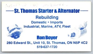 Business Card St Thomas Starter & Alternator Rebuilding Ron Boyer Ontario - Picture 1 of 2