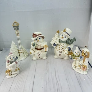 2001 Grandeur Noel Collectors Edition Porcelain Snowman Family 5 Piece Set - Picture 1 of 24