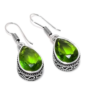 Peridot Gemstone Handmed  925 Sterling Silver Jewelry Earrings Size 1.5" - Picture 1 of 1
