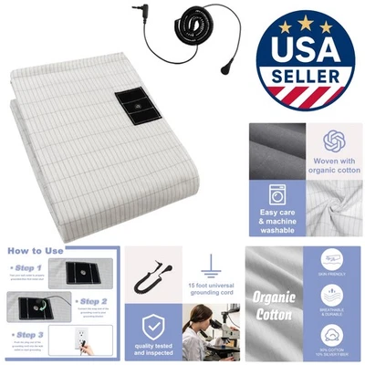 Sábanas de puesta a tierra para cama tamaño queen, sábanas planas de conexión a tierra con fibra plateada y demás Foto 1 de 4