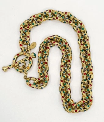 Collar de palanca de cadena gruesa de cristal en tono dorado y joya firmado por Heidi Daus nuevo con etiquetas Foto 1 de 4