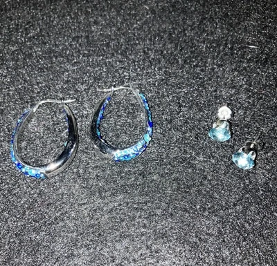 Juego de Pendientes Aros Azul Mina Bloom Chapado en Oro Blanco 18K Cristal de Swarovski ¡Nuevo! Foto 1 de 2