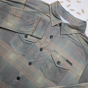 Dakine Mens XL Green Brown Plaid Button Up Shirt Technical Baselayer - Picture 1 of 12