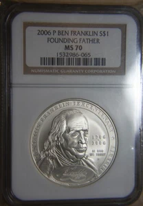 2006 Ben Franklin Founding Father Silver Dollar Commemorative NGC M70 - Picture 1 of 2