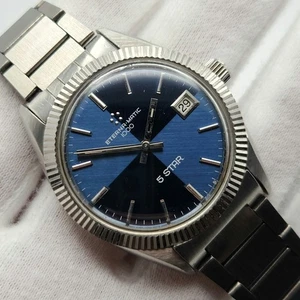 Eterna-Matic 1000 5 Star Men's Vintage Silver Tone w/ Blue Dial Automatic Watch - Picture 1 of 19