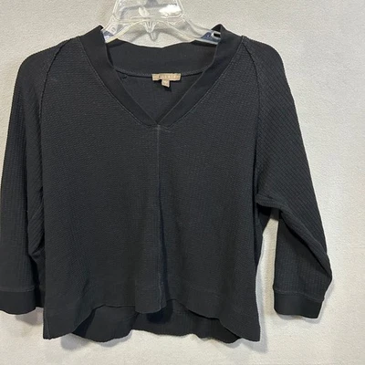 Lilla P Textured V Neck Cropped Top Size Small Black Pullover Sweater Women - Image 1 of 4