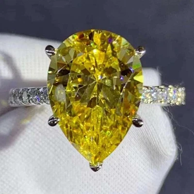 6.50Ct Pear Cut Natural Yellow Sapphire Diamond Wedding Ring 18K White Gold - Image 1 of 4