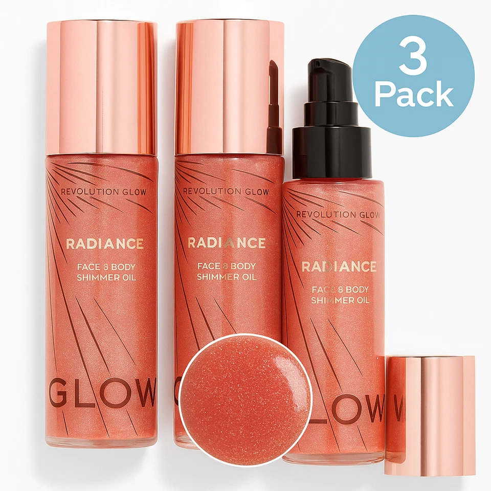 Revolution Glow Radiance Shimmer Oil Face & Body 3 Pack New - Image 1 of 1
