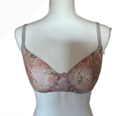 Sujetador Balconette H&M Rosa Floral Transparente Sin Forro 36C Soporte Ligero Lencería Foto 1 de 4