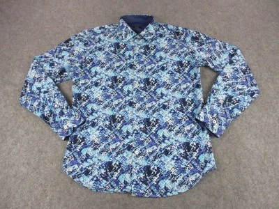 Bugatchi Shirt Mens Medium Blue Abstract Print Button Up Long Sleeve Shaped Fit - Image 1 of 4