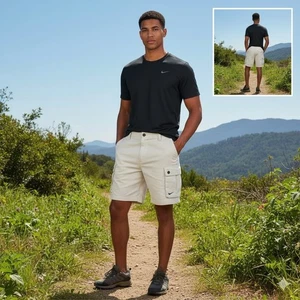 Nike Cargo Shorts Mens Size 32 White Cotton Cargo Pockets Swoosh Logo - Picture 1 of 11