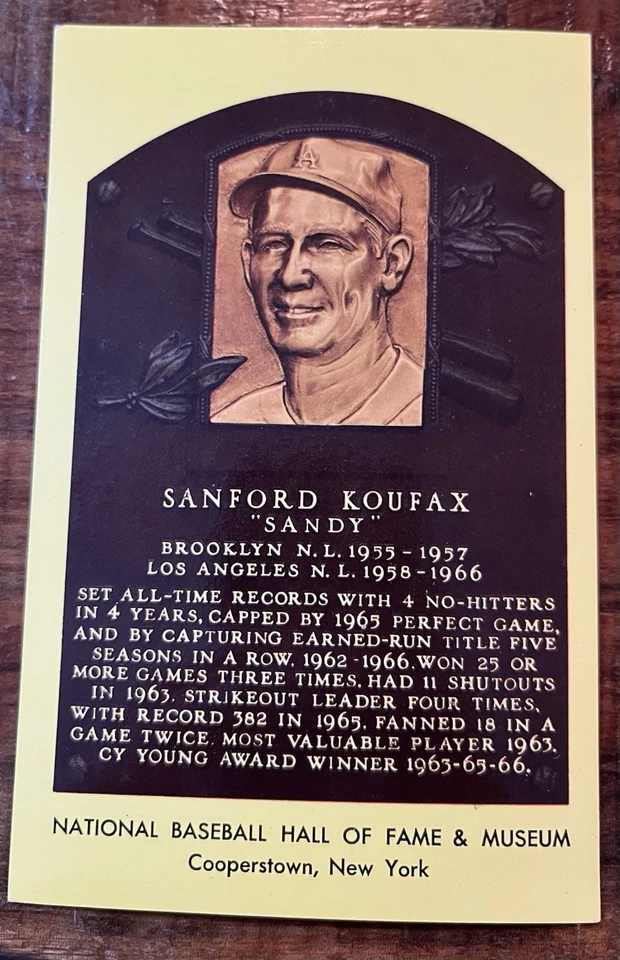Sandy Koufax Hall of Fame Plaque MLB Postcard HOF Dodgers - Image 1 of 1