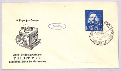 GERMANY 1952 FDC Philipp Reis 30pf *TELEPHONE* ILLUSTRATED First Day Cover YG322 - Image 1 of 4