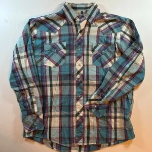 Vintage 90s Plaid Pearl Snap Button Up Mens western shirt - Picture 1 of 6