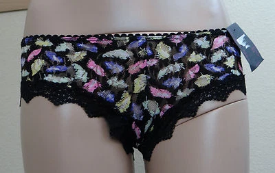 NUEVO CON ETIQUETAS MATERIAL NIÑA negro con múltiples plumas malla/encaje boyleg panty, S #MG311 Foto 1 de 2