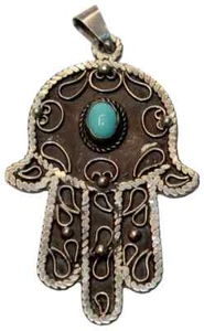 A0222 - Großer antiker Silber Anhänger - Fatimas Hand Orient Schmuck - 6,5 cm - Bild 1 von 4