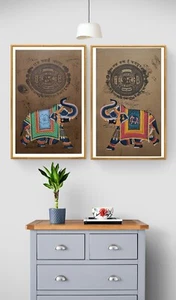 Set of 2 Vintage Royal Elephant Handmade Painting For living Room - Picture 1 of 3