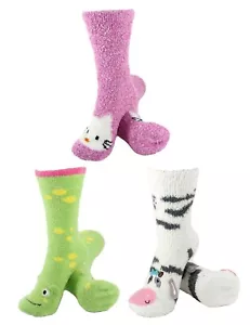 Women's Fuzzy Cozy Warm Cute Animal Home Bed Cabin Socks - 3 Pair (Asst 18) - Picture 1 of 1