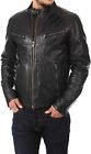Men's Black Leather Jacket 100% Casual Look Genuine Sheepskin Biker Urban Zipper