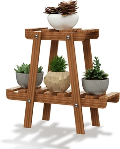 Tesouro 2 Tiers Indoor Outdoor Plant Stand, 4 Potted Tall Large Wood Plant Shelf - Picture 1 of 12