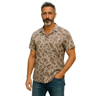 Rusty Men's Shirt Size Medium Beige Floral Short Sleeve Casual Beach - Image 1 of 4