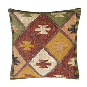 Indian Jute Kilim Cushion Cover Throw Pillow 18" Square Home Decor Handmade Wool - Picture 1 of 2
