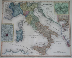 1858 ORIGINAL MAP ITALY SICILY TUSCANY PIEDMONT LOMBARDY CALABRIA NAPLES CROATIA - Picture 1 of 8