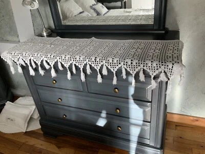 linge Ancien Dessus De Commode Dentelle Au Filet Ecaille Et Pompons - Photo 1/4
