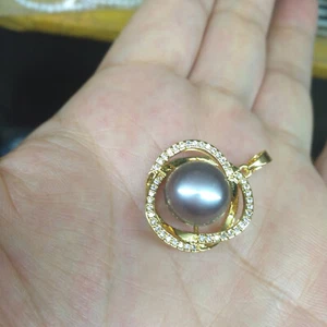 Beautiful AAA 11.2mm Tahitian Black Brown Real Pearl Pendant Necklace 18" 14K GP - Picture 1 of 5