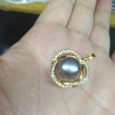 Hermoso Collar Colgante AAA 11.2mm Tahití Negro Marrón Perla Real 18" 14K GP Foto 1 de 4