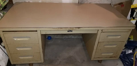 Vintage Harrison Steel Tanker Desk Mid Century Tan Steelcase 30" x 60" x 29" Cover