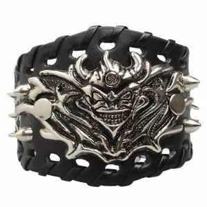 New Hell Demon Black Leather Gothic Style Steampunk Bracelet Wristband Gothic - Picture 1 of 6