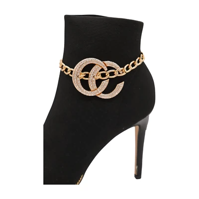 Women Gold Metal Boot Chain Bracelet Anklet Shoe Bling CC Circle Charm Jewelry - Image 1 of 4