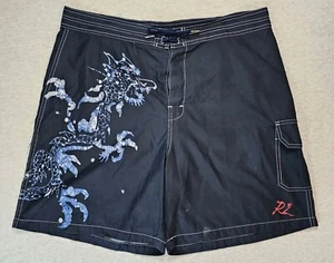 VTG Y2K Ralph Lauren Polo Shorts Mens XL 38 Blue Dragon Board Trunks Unlined RL - Picture 1 of 14