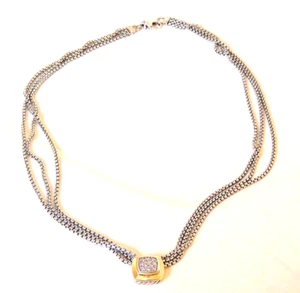 DAVID YURMAN 18K GOLD SILVER DIAMOND TRIPLE BOX CHAIN NECKLACE - Picture 1 of 4