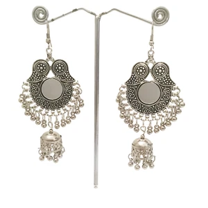 Jhumka Indian Earrings Oxidized Bollywood Jewelry Silver Women Pretty Set M-13 - Picture 1 of 6