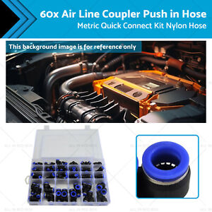 60pcs Pneumatic Push in Air Line Hose Joiner Grab Kit Assortment Connect Fitting