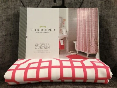 粉色和水白色格子浴帘 100% 棉 72 英寸 x 72 英寸 全新 — 第 1/4 张图片